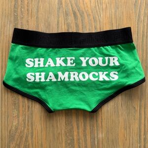 NWTD Victoria’s Secret PINK Shake Shamrocks Green Black Low Rise Boyshort Small